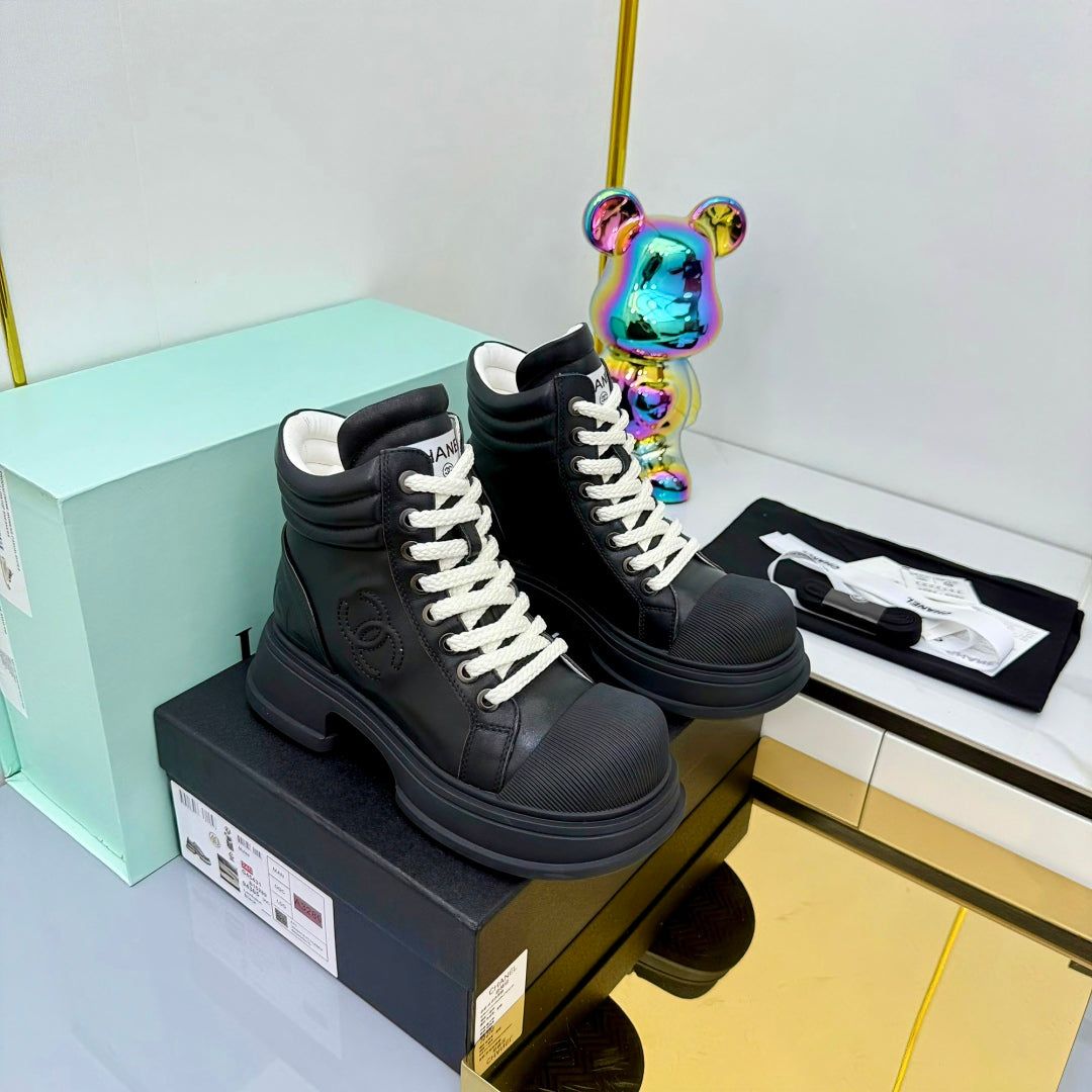 Chanel 2025 High-Top Sneakers Black White Cowhide 469786