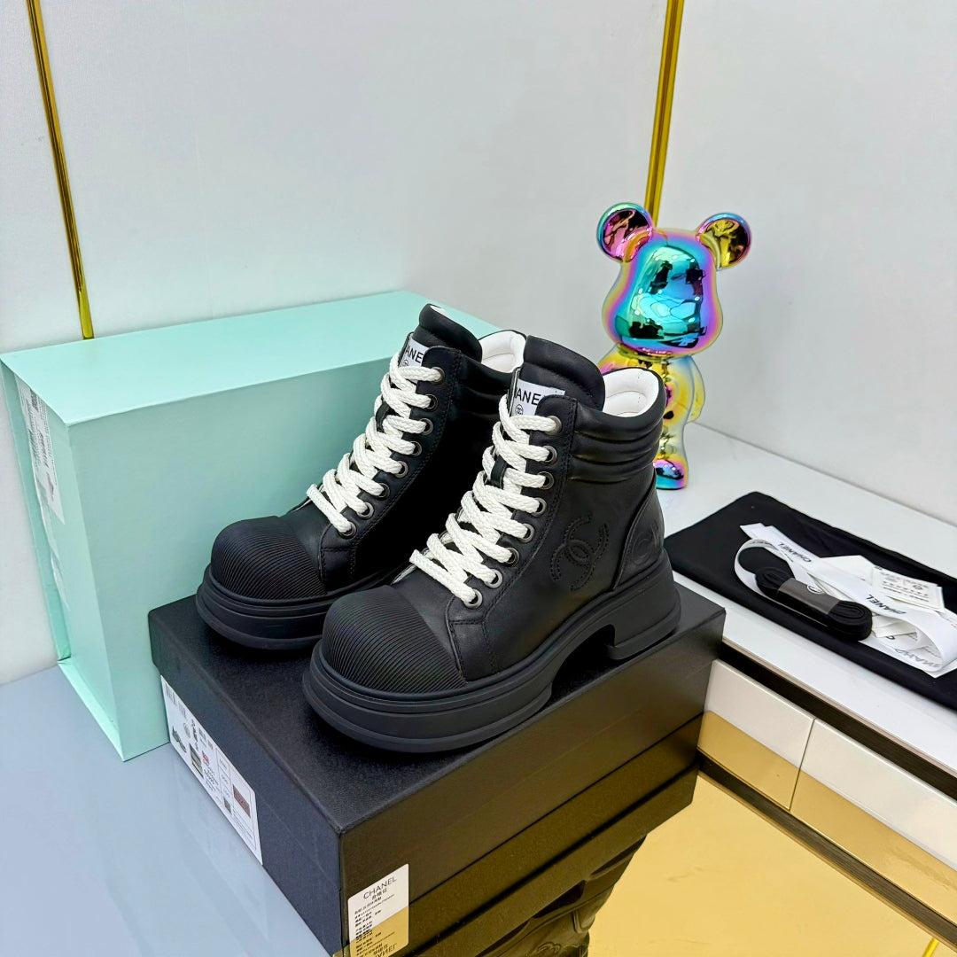 Chanel 2025 High-Top Sneakers Black White Cowhide 469786