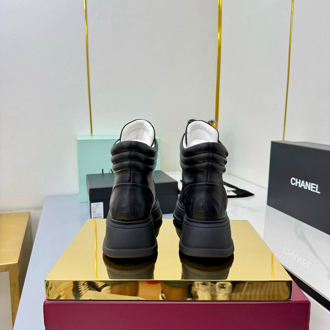 Chanel 2025 High-Top Sneakers Black White Cowhide 469786