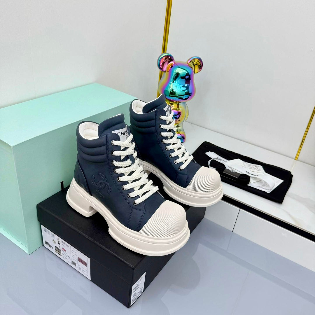 Chanel 2025 High-Top Sneakers Blue White Cowhide 469788