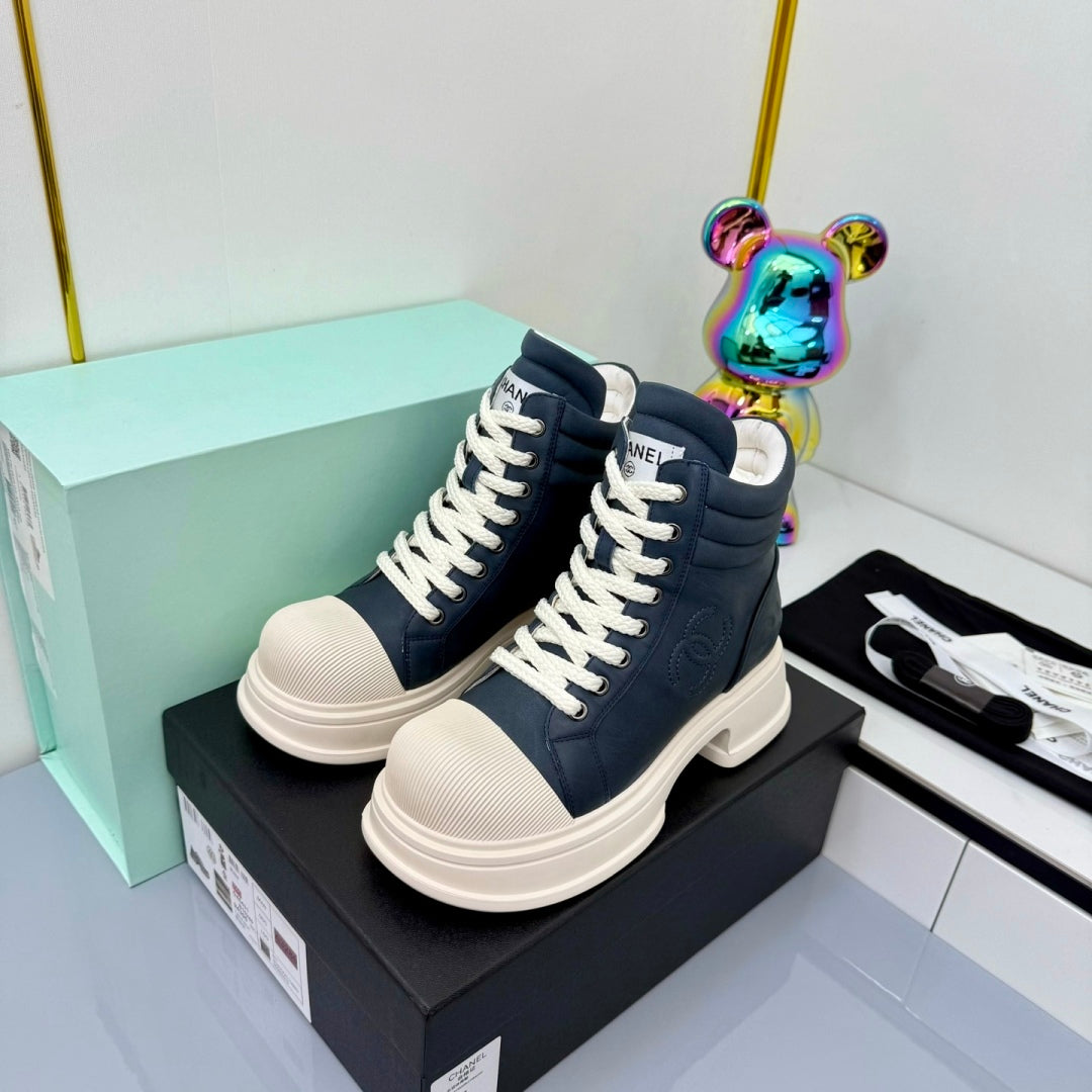 Chanel 2025 High-Top Sneakers Blue White Cowhide 469788