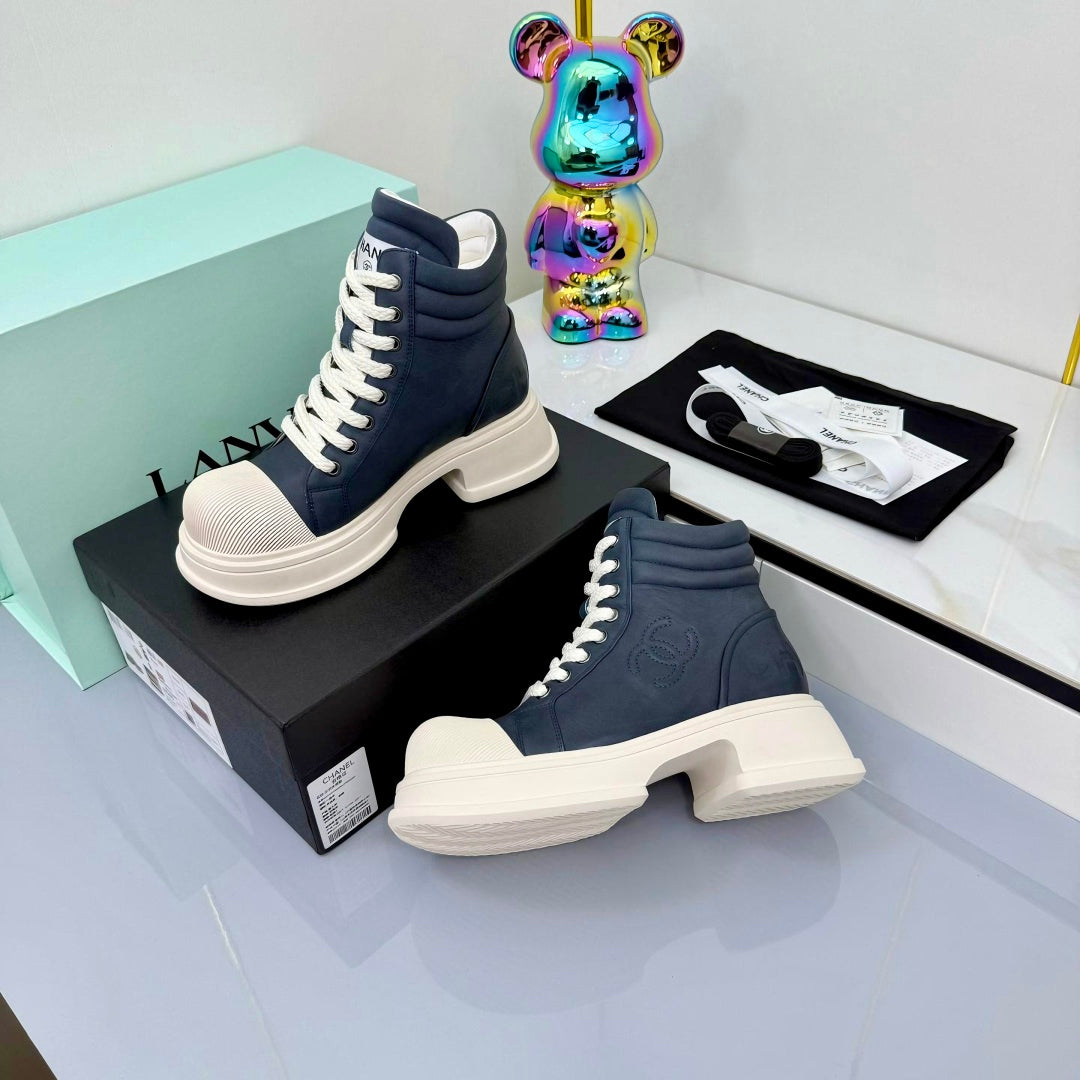 Chanel 2025 High-Top Sneakers Blue White Cowhide 469788