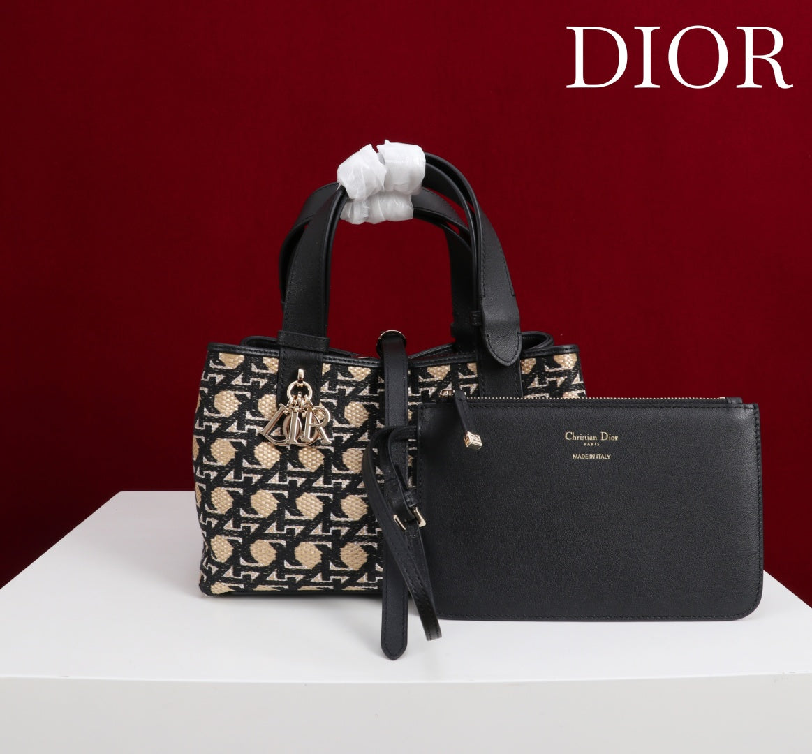 CD Toujours Small Bag 23 Diamond Black Beige Leather  280283