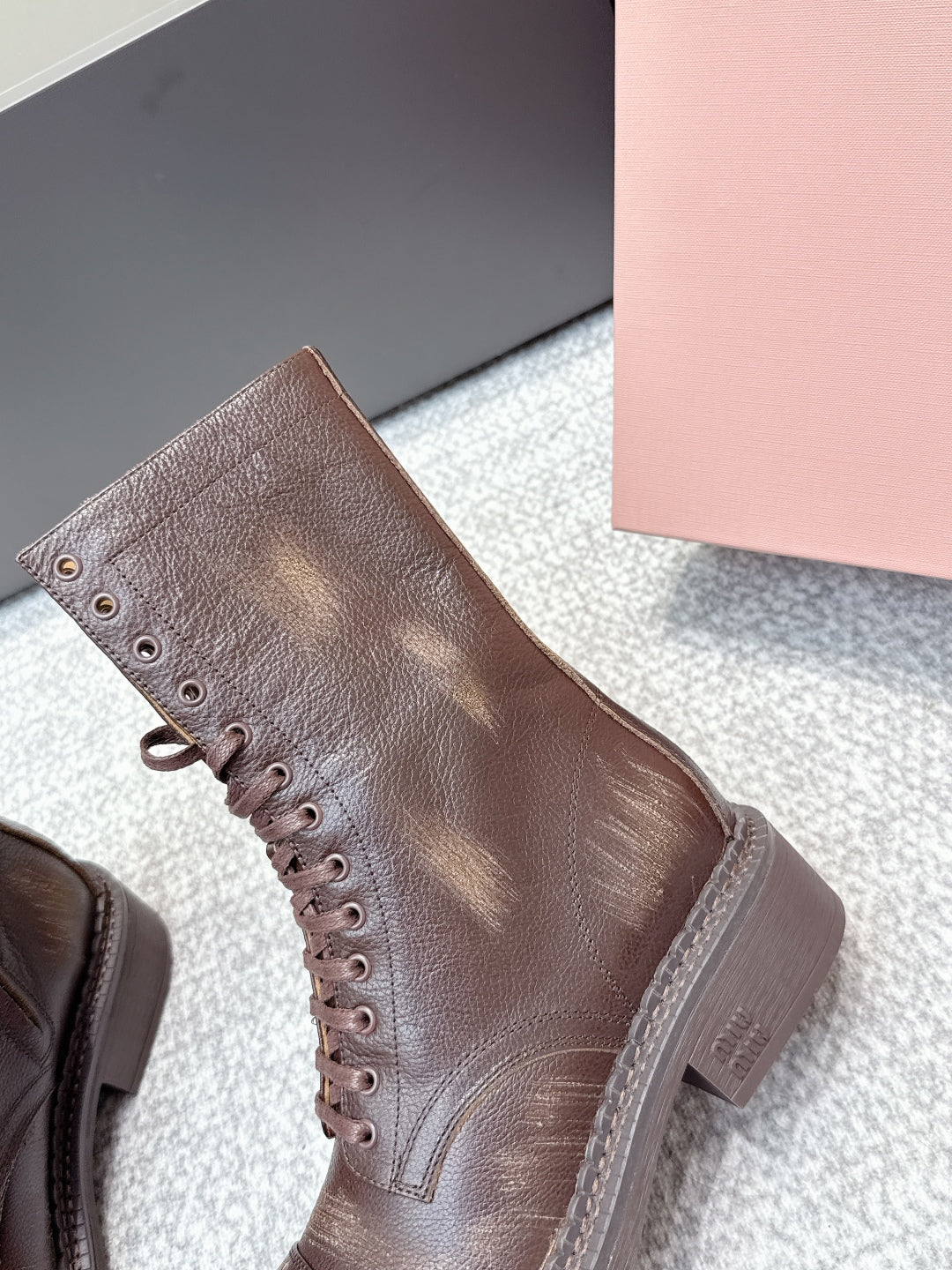 MIU MIU Martin boots dark brown sheepskin 461843