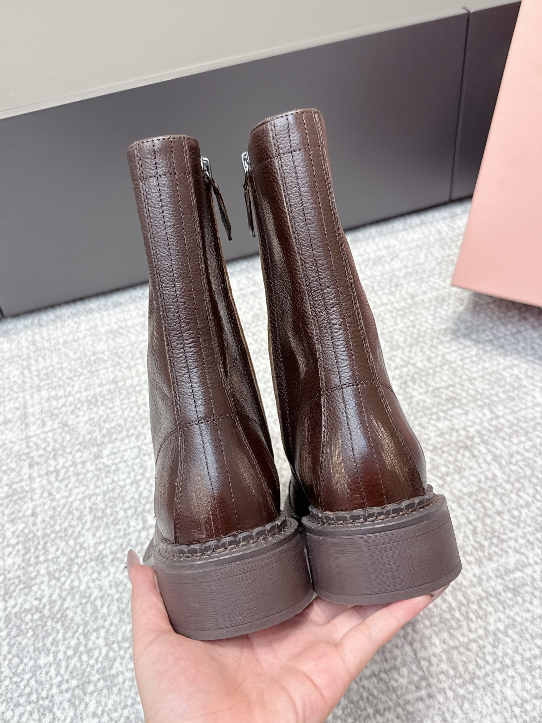 MIU MIU Martin boots dark brown sheepskin 461843