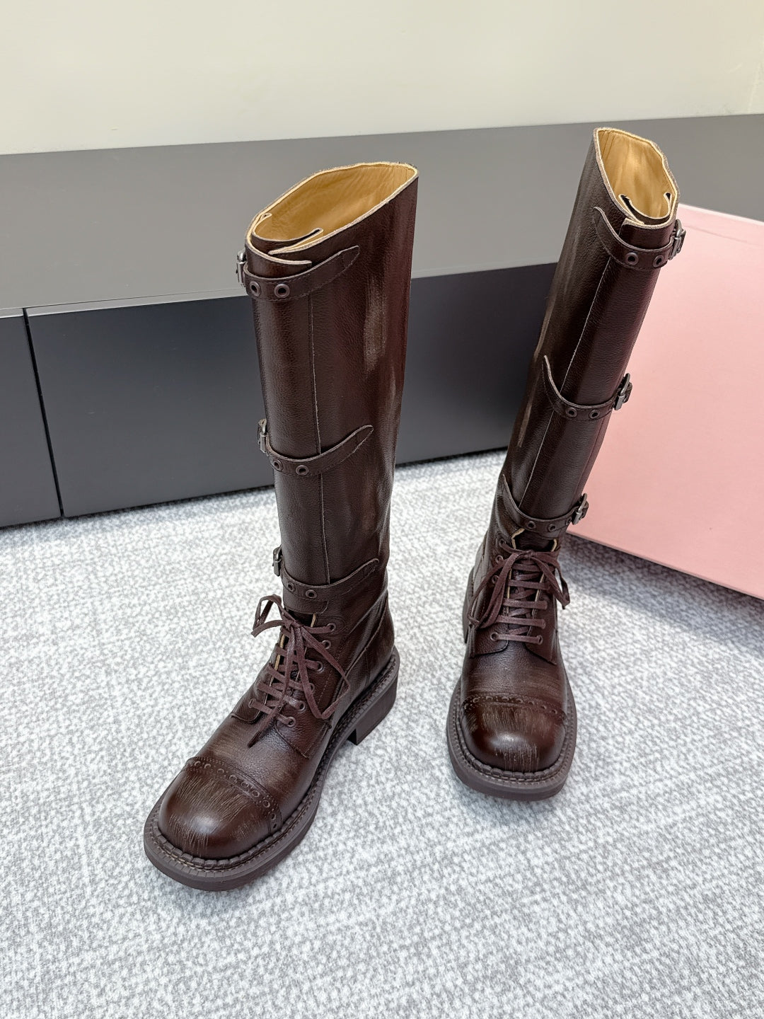 MIU MIU Cowboy High Boots Dark Brown Sheepskin 461844