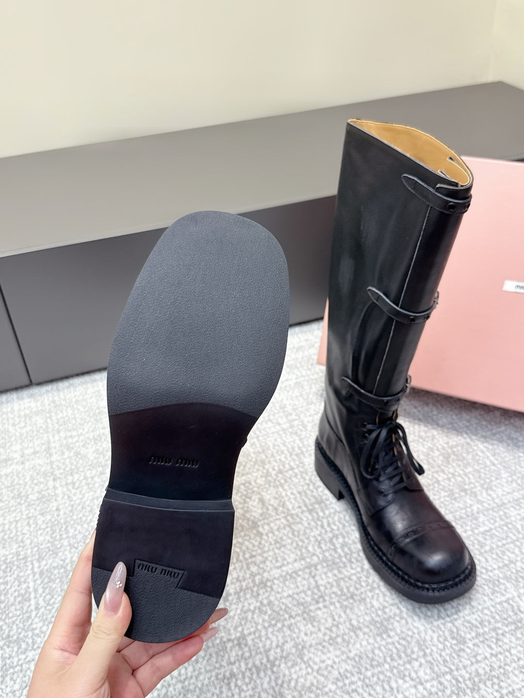 MIU MIU Cowboy High Boots Black Sheepskin 461845