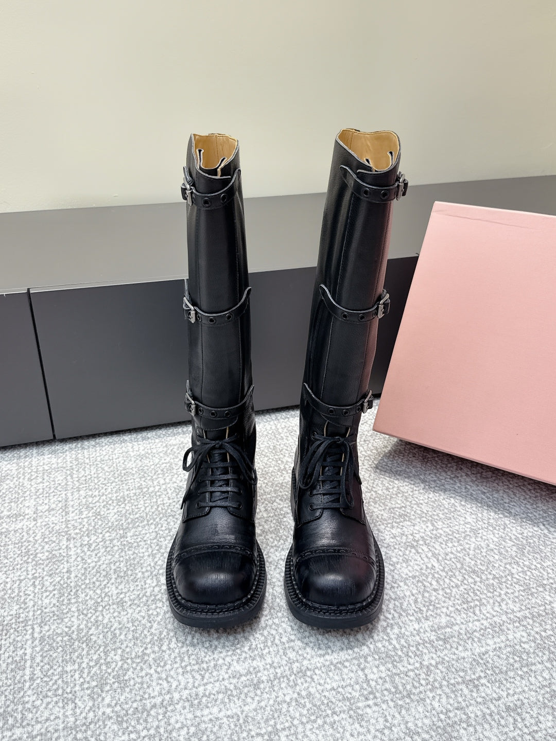 MIU MIU Cowboy High Boots Black Sheepskin 461845