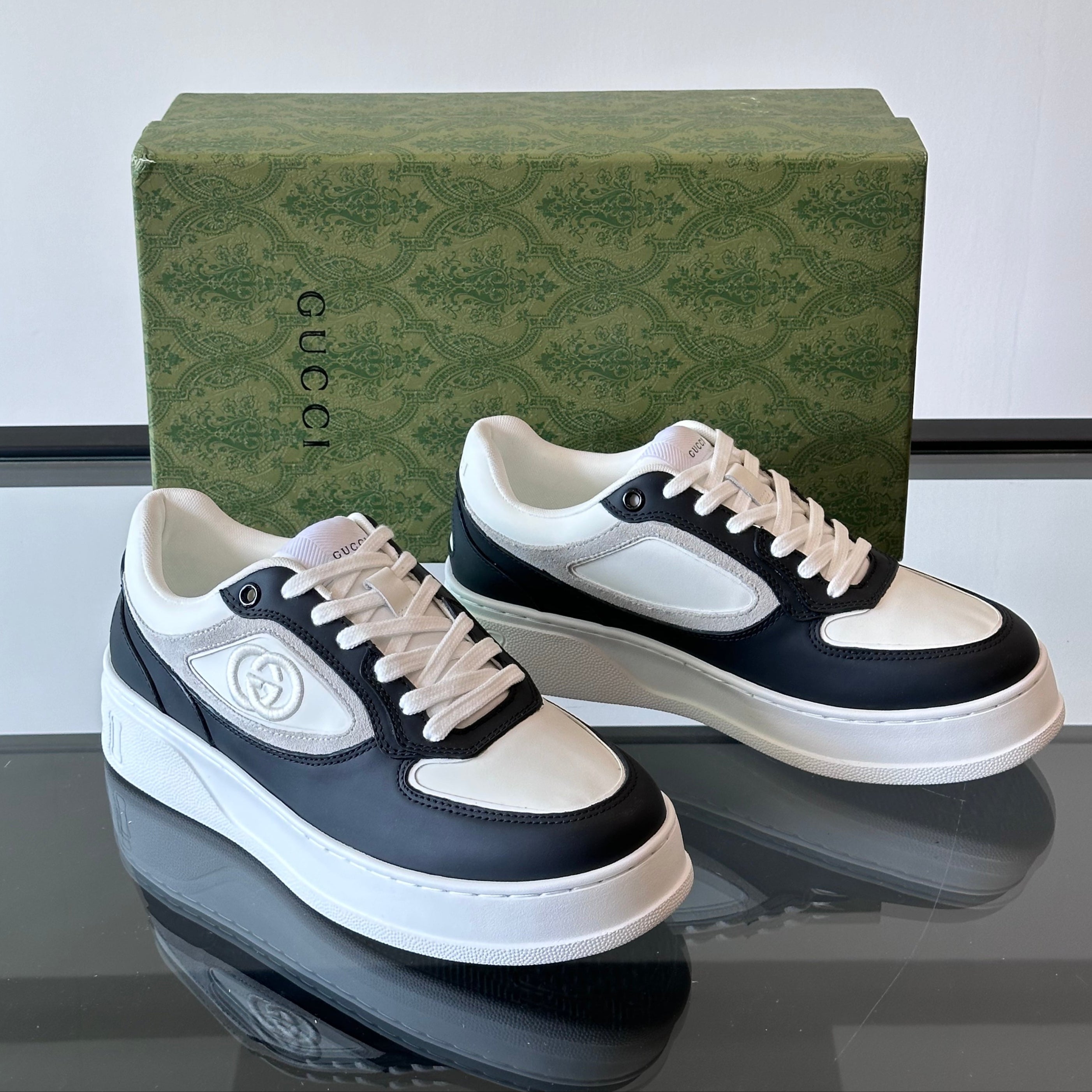 GG Men's Sneaker White Black Cowhide 535204