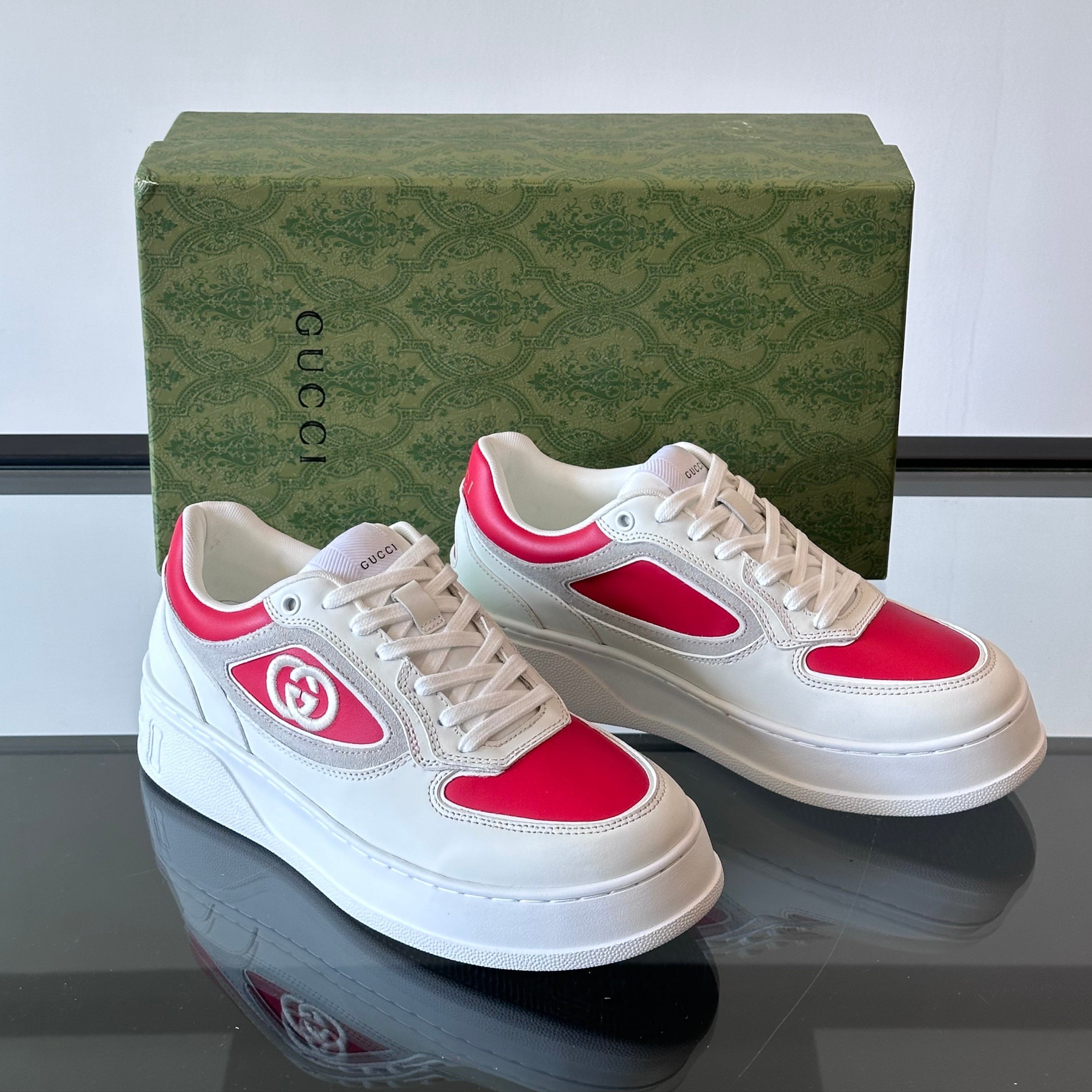 GG Men's Sneaker White Pink Cowhide 535205