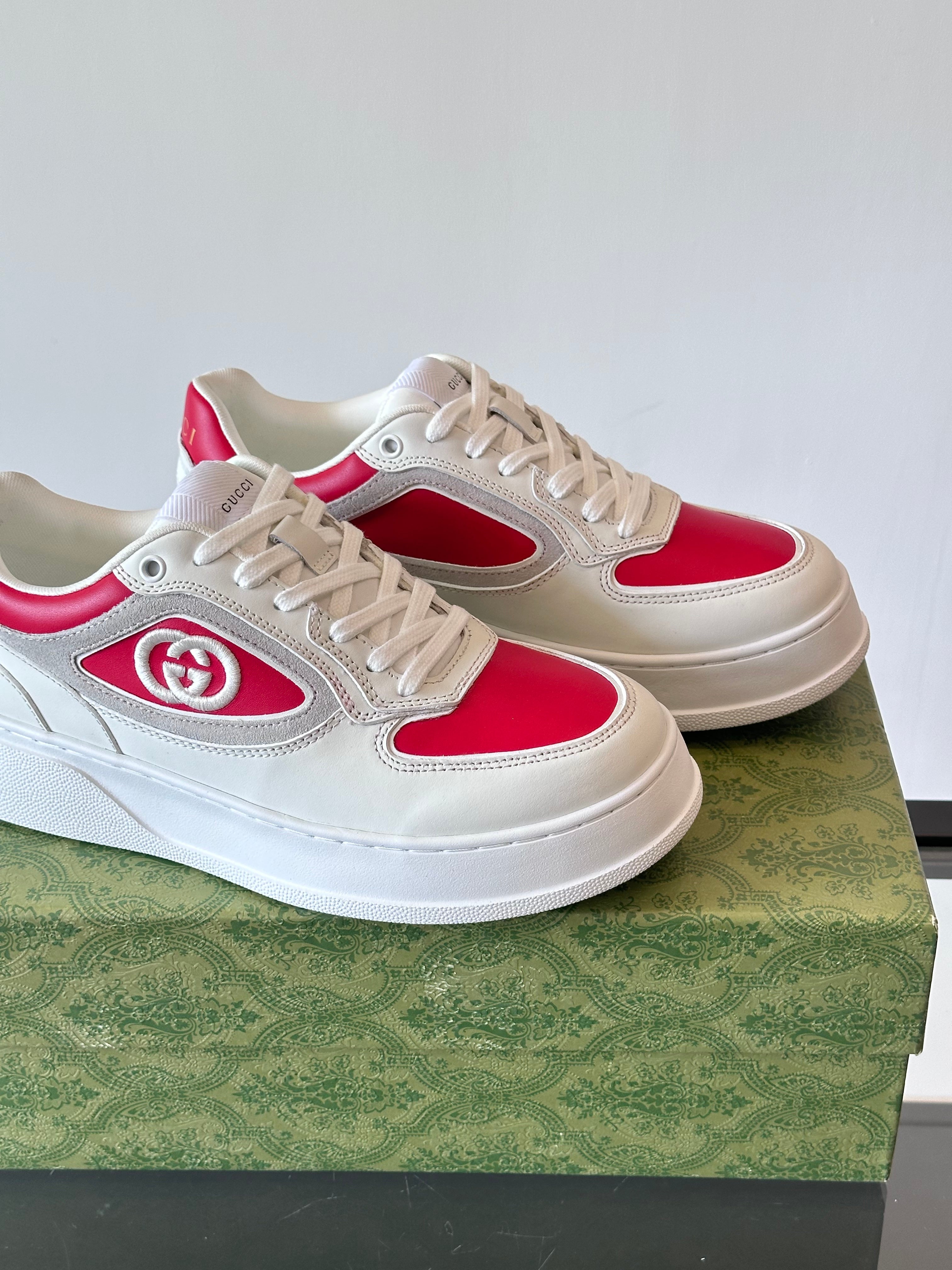 GG Men's Sneaker White Pink Cowhide 535205