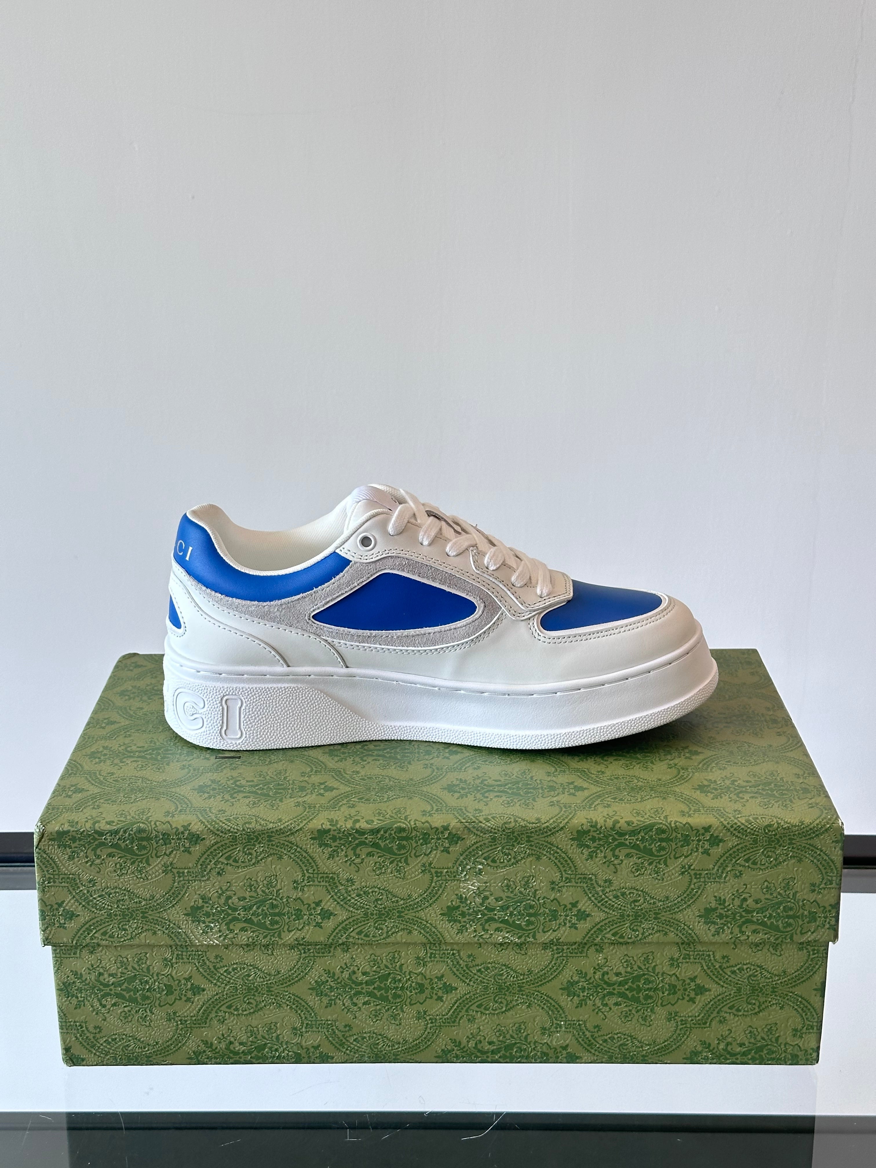 GG Men's Sneaker White Blue Cowhide 535206