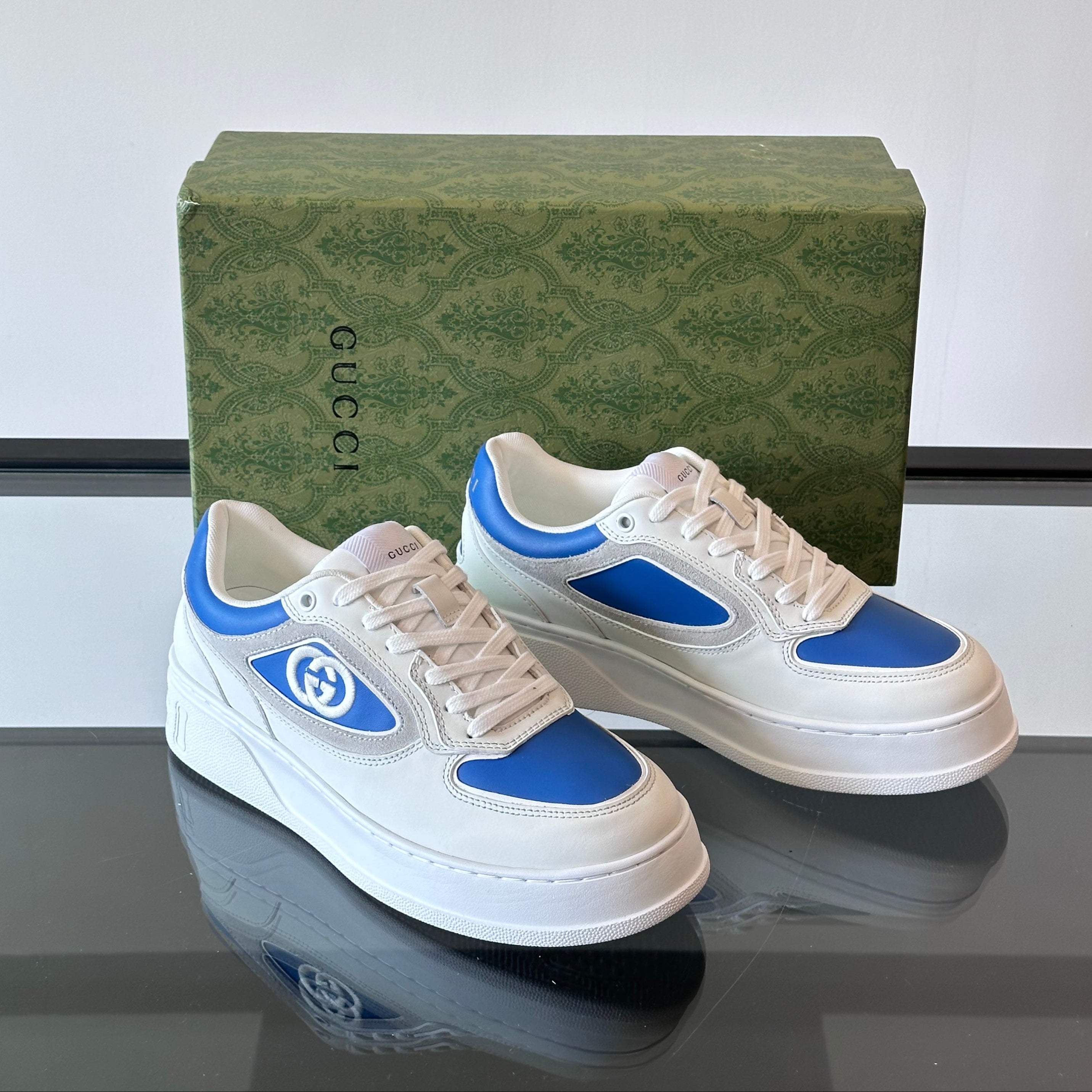 GG Men's Sneaker White Blue Cowhide 535206