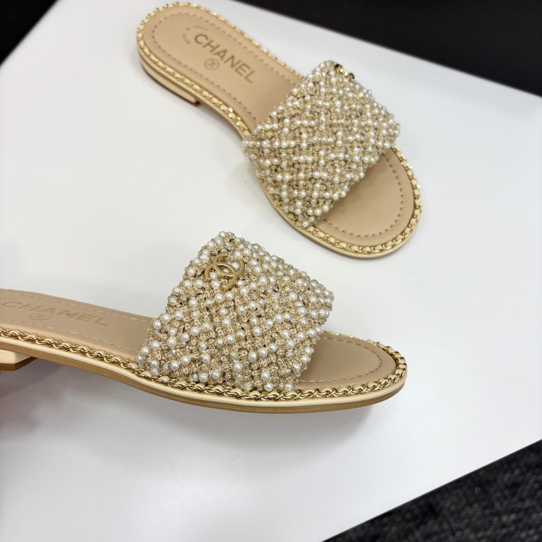 CC 25  Mules Flat Pearl Cord and Lambskin 270770