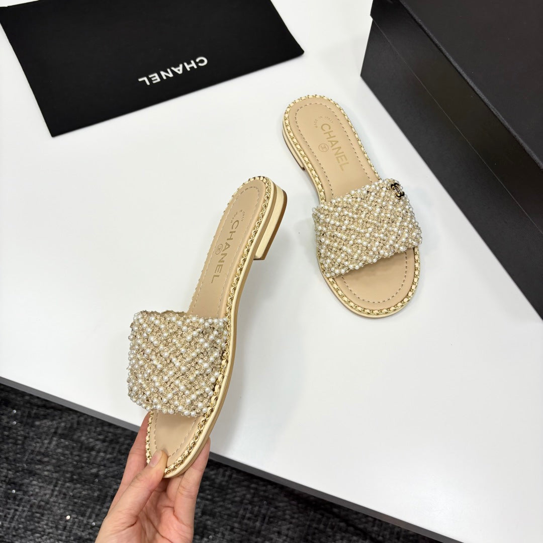 CC 25  Mules Flat Pearl Cord and Lambskin 270770