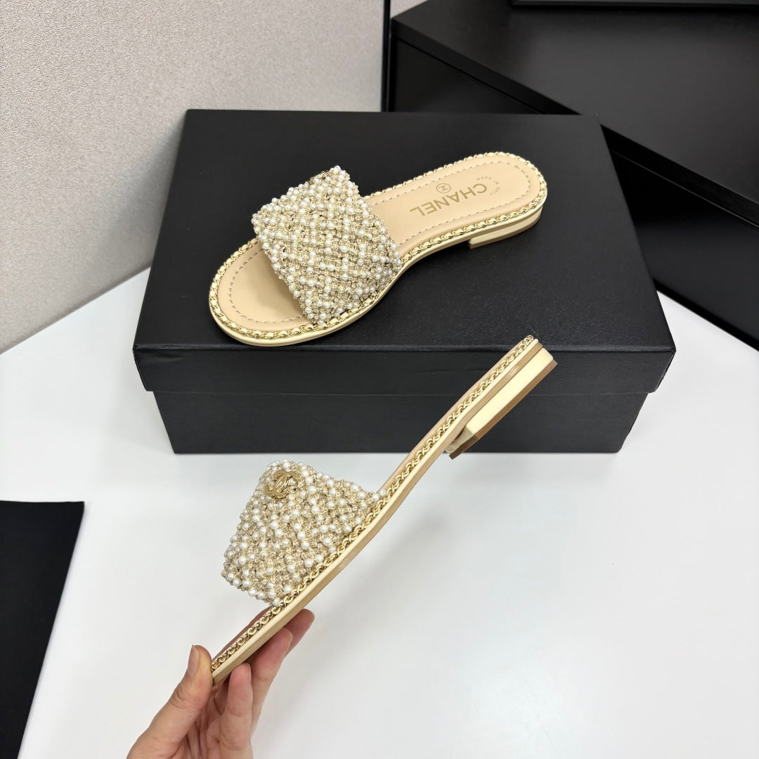 CC 25  Mules Flat Pearl Cord and Lambskin 270770