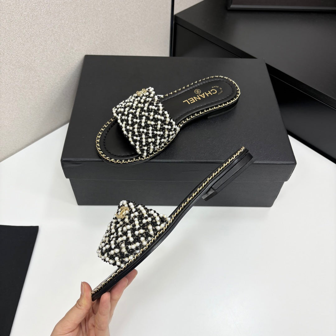 CC 25  Mules Flat Pearl Cord and Lambskin 270770