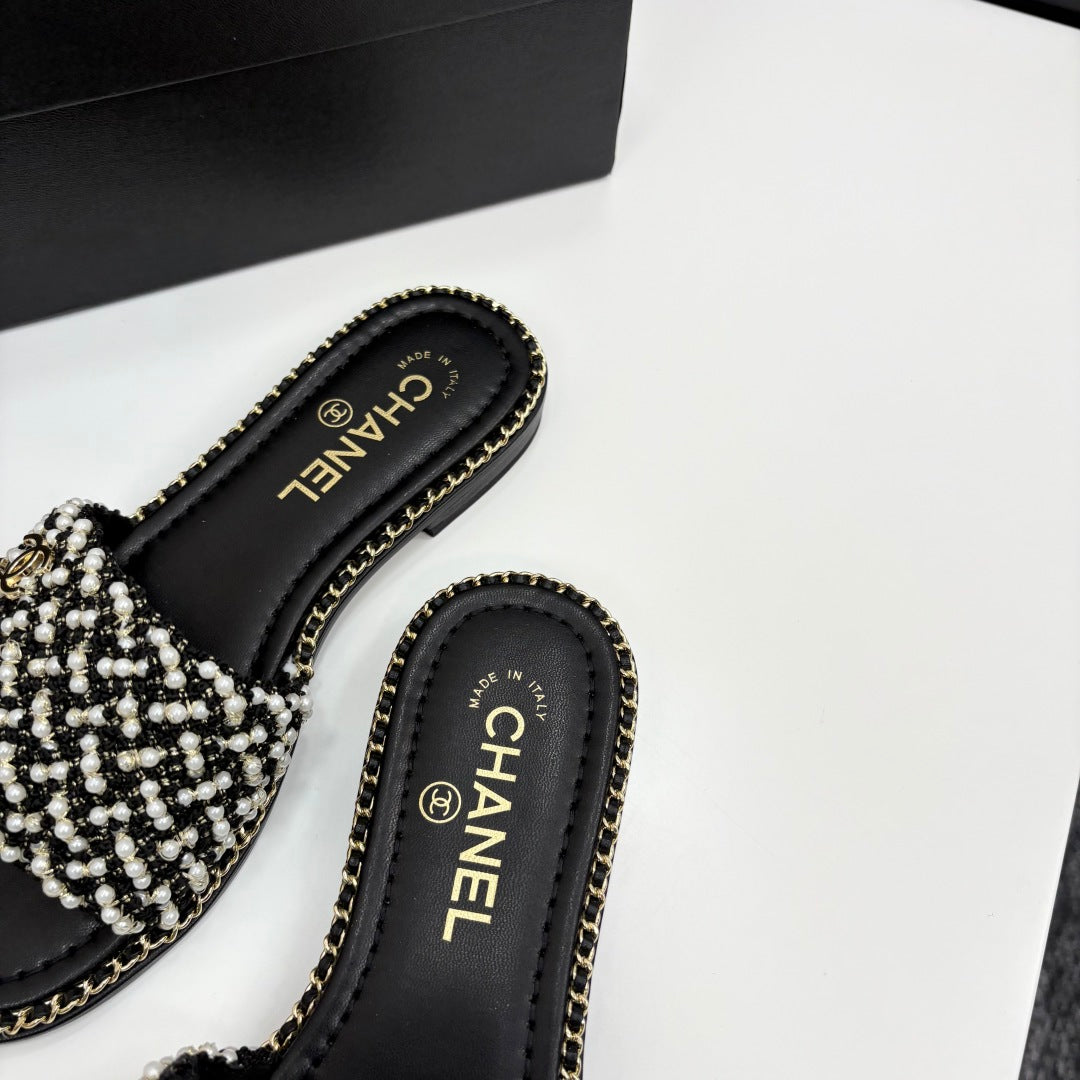 CC 25  Mules Flat Pearl Cord and Lambskin 270770