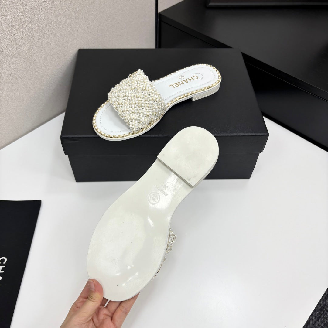 CC 25  Mules Flat Pearl Cord and Lambskin 270770