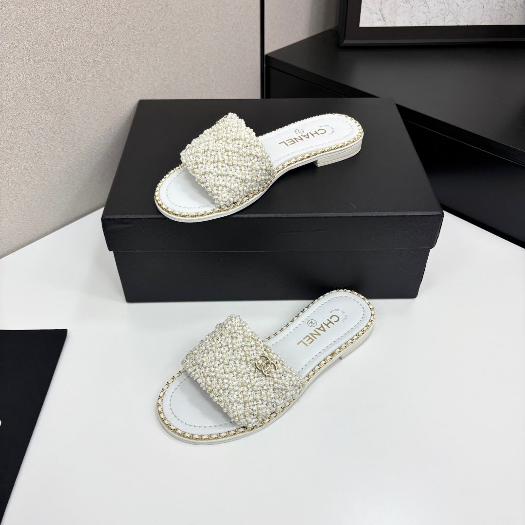 CC 25  Mules Flat Pearl Cord and Lambskin 270770