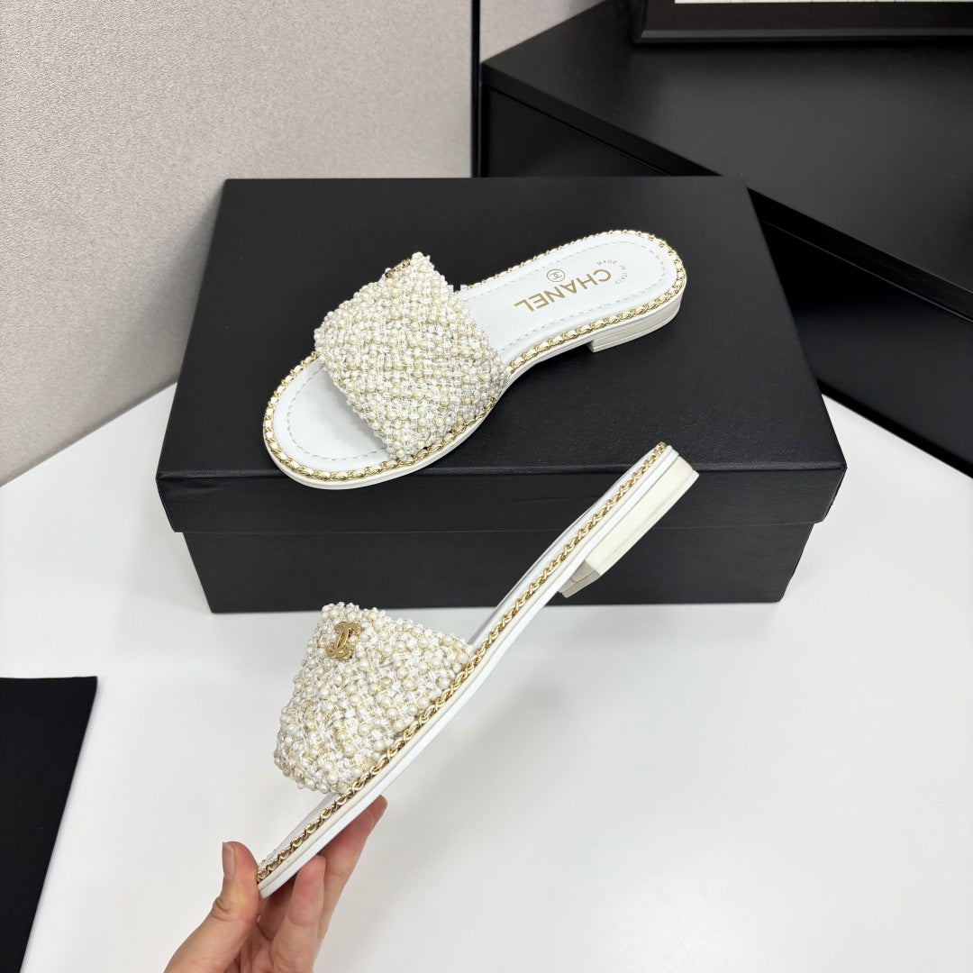 CC 25  Mules Flat Pearl Cord and Lambskin 270770