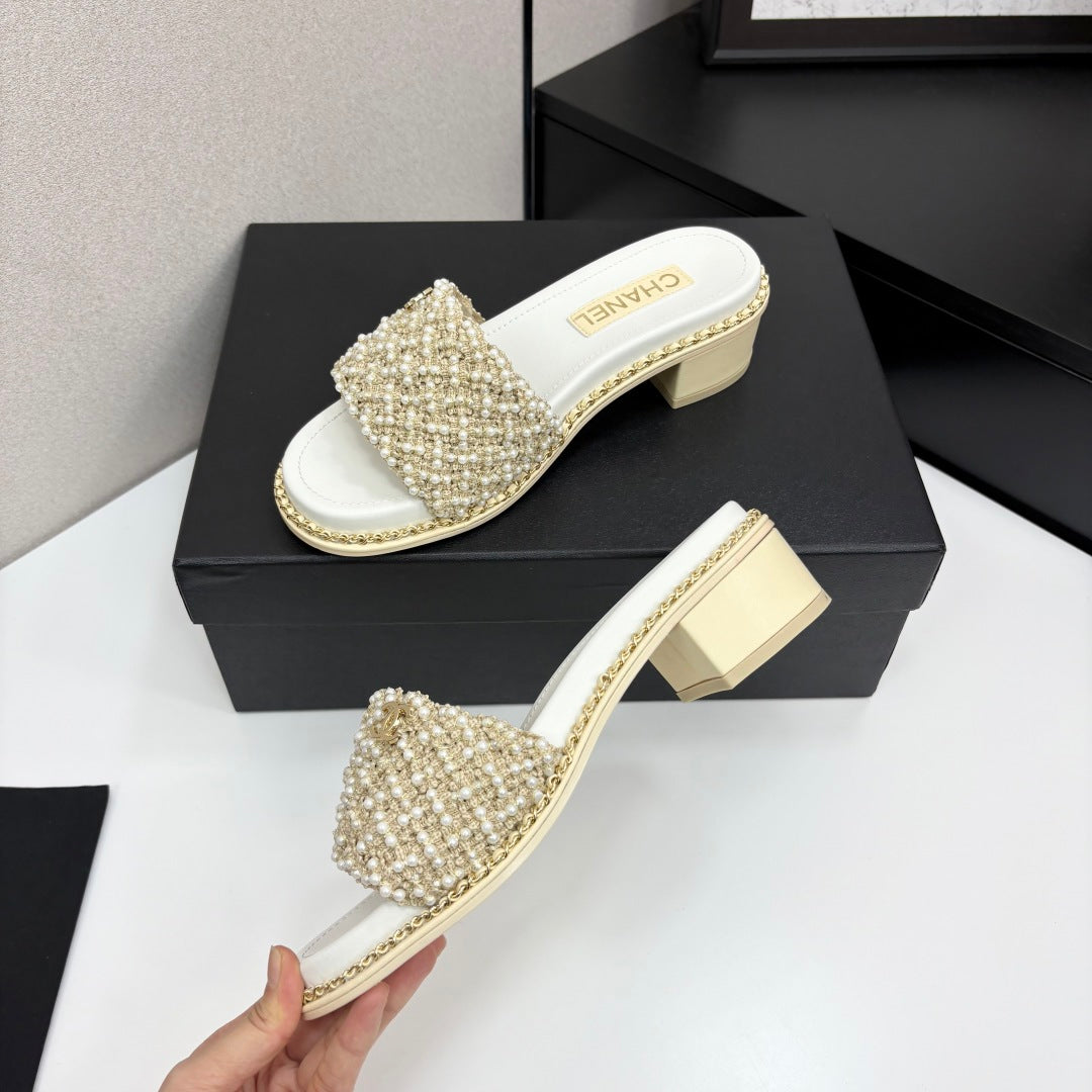 CC 25 Mid Heel Mules Pearl Cord and Lambskin 270775