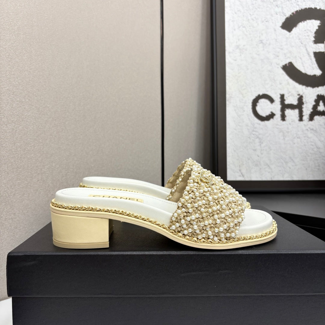 CC 25 Mid Heel Mules Pearl Cord and Lambskin 270775