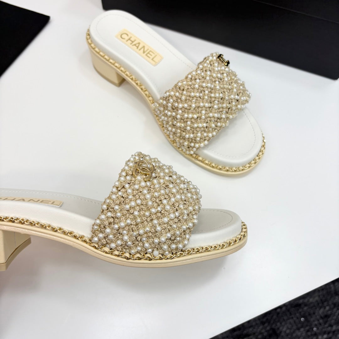 CC 25 Mid Heel Mules Pearl Cord and Lambskin 270775