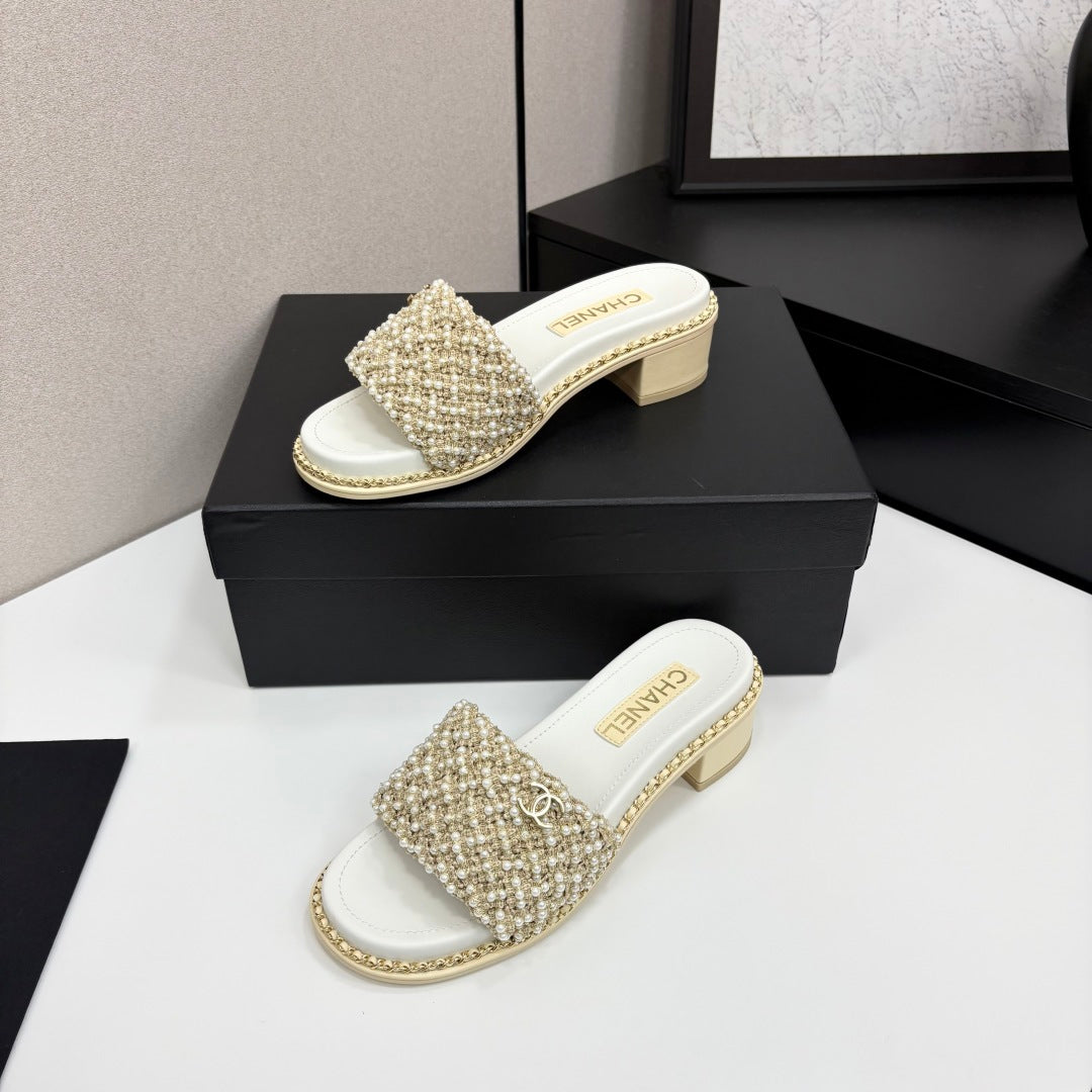 CC 25 Mid Heel Mules Pearl Cord and Lambskin 270775