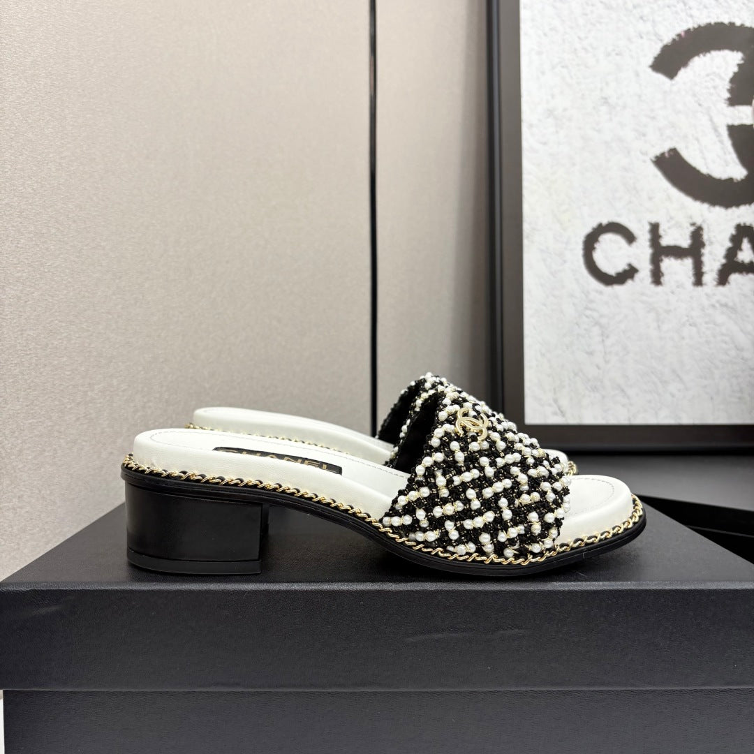 CC 25 Mid Heel Mules Pearl Cord and Lambskin 270775