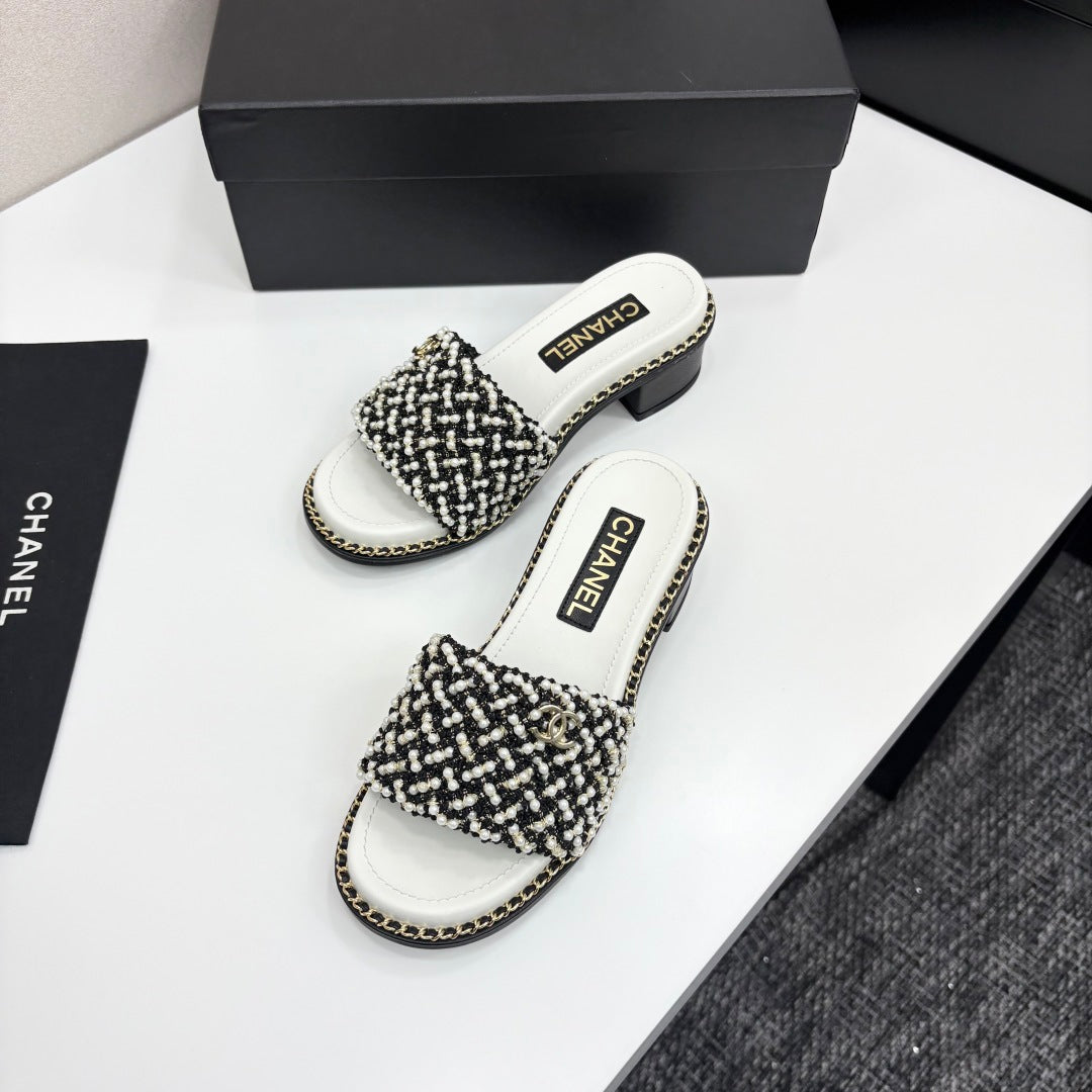 CC 25 Mid Heel Mules Pearl Cord and Lambskin 270775