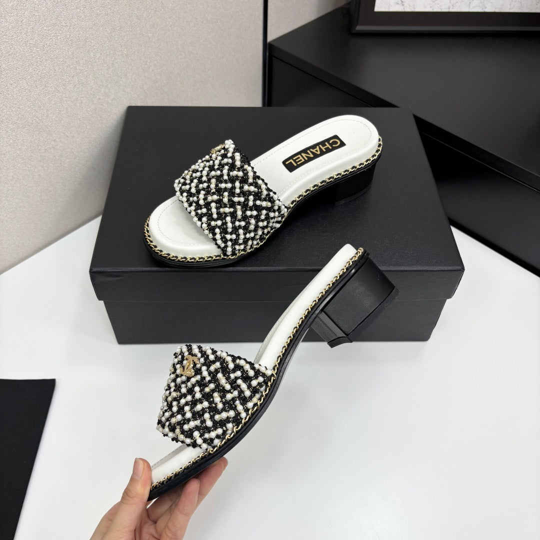 CC 25 Mid Heel Mules Pearl Cord and Lambskin 270775