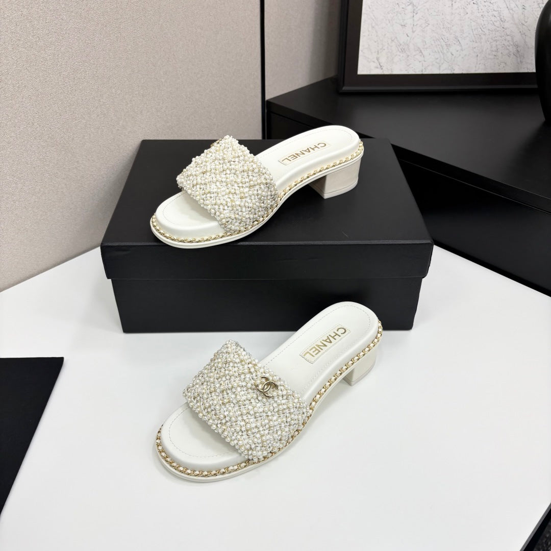 CC 25 Mid Heel Mules Pearl Cord and Lambskin 270775