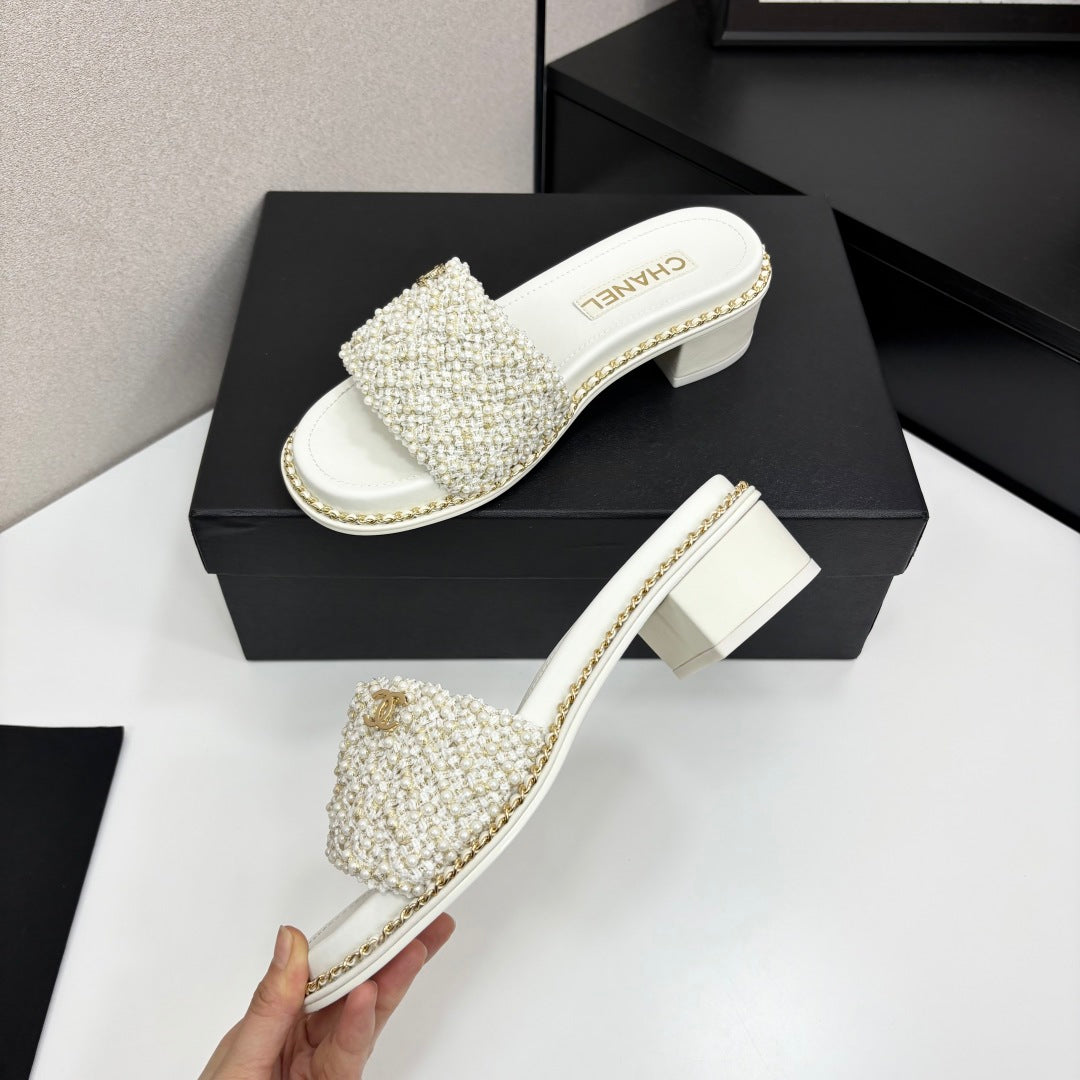 CC 25 Mid Heel Mules Pearl Cord and Lambskin 270775