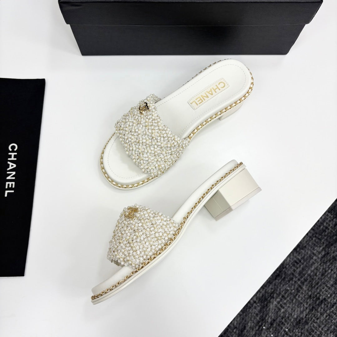 CC 25 Mid Heel Mules Pearl Cord and Lambskin 270775