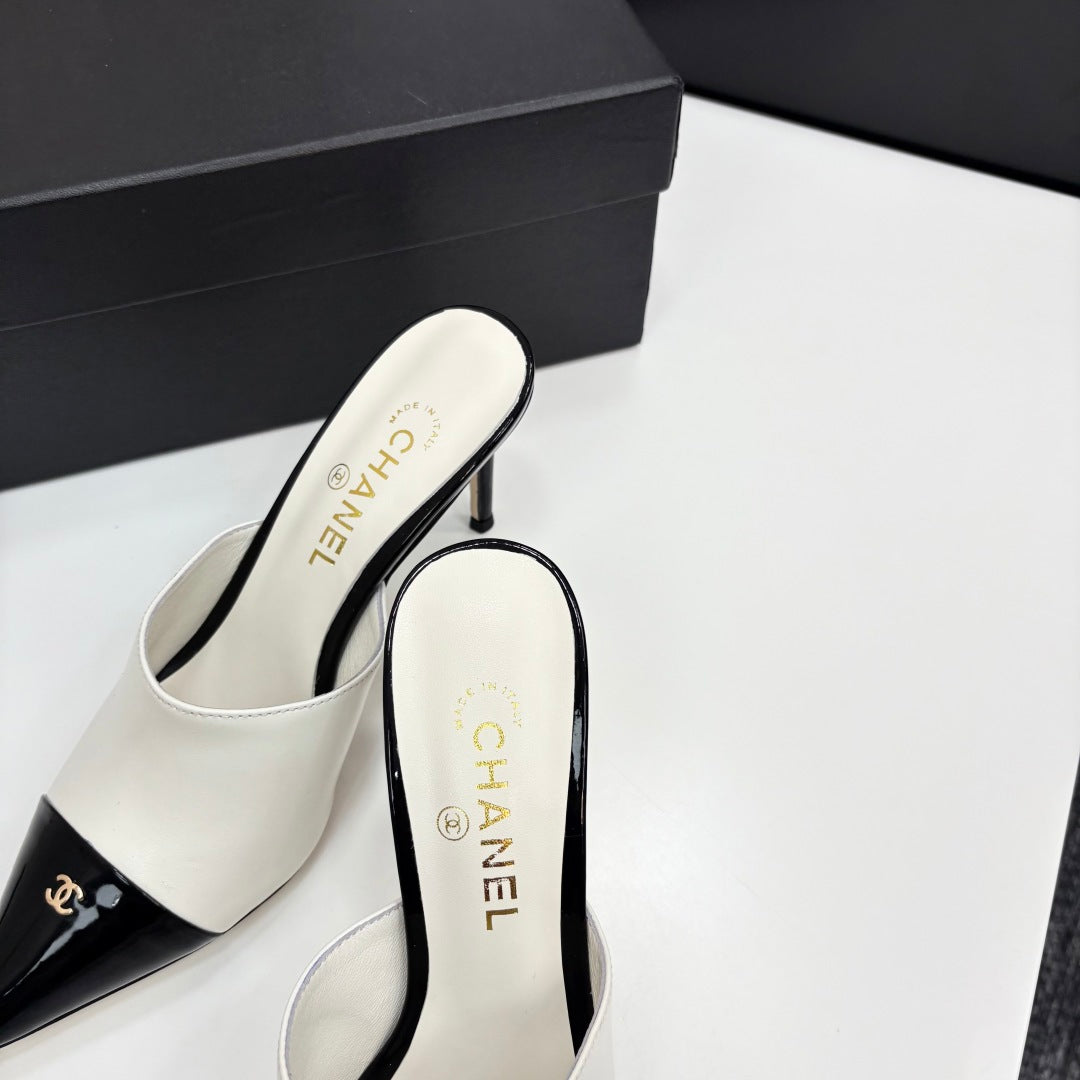 CC Mules Heels White Mix Black Patent Leather 301508