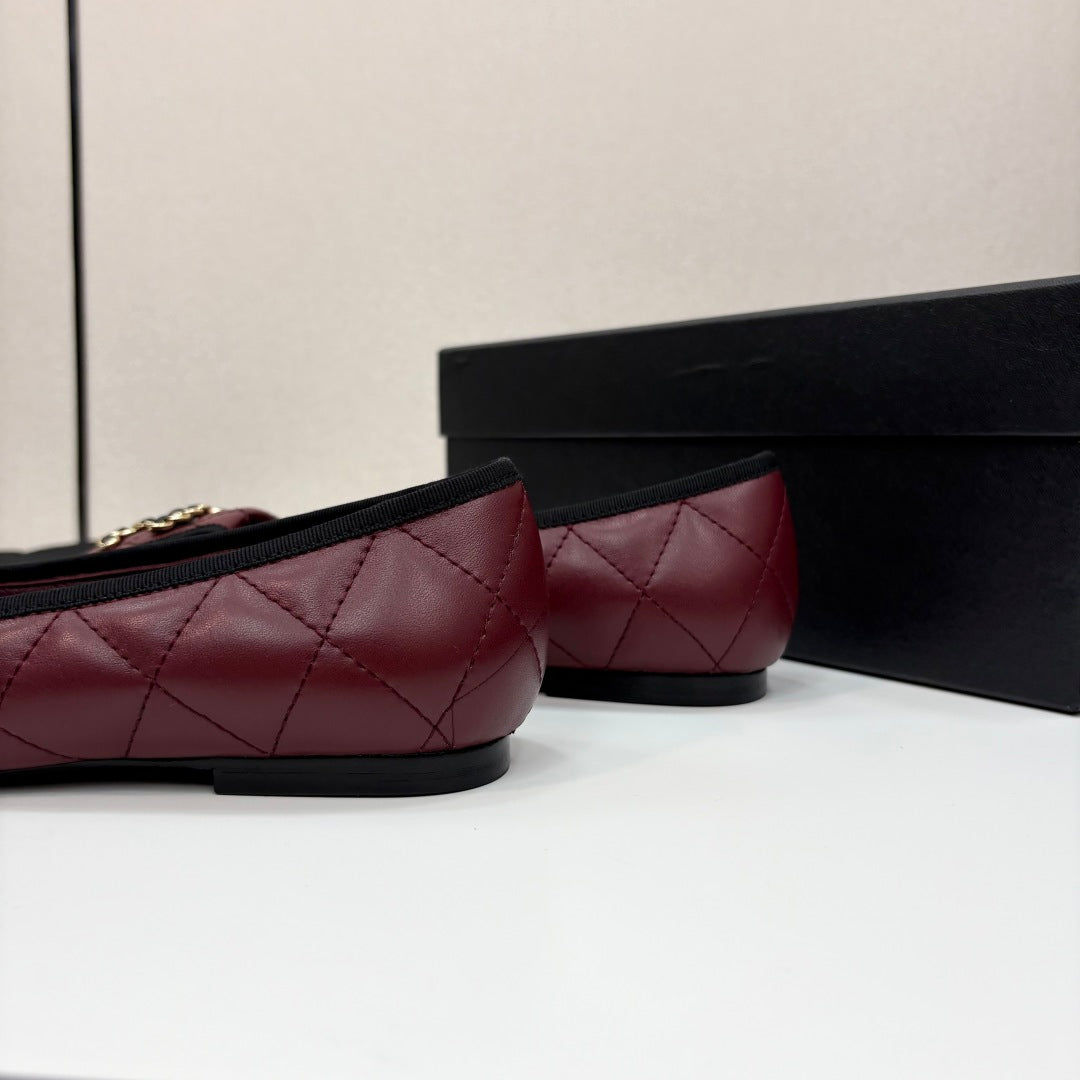 CC 25 Ballet Flat Large Logo Burgundy Quilted Calfskin