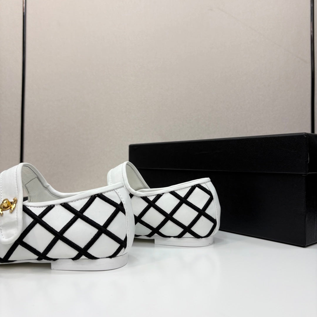 CC 25 Mary Jane Black White Quilted Calfskin