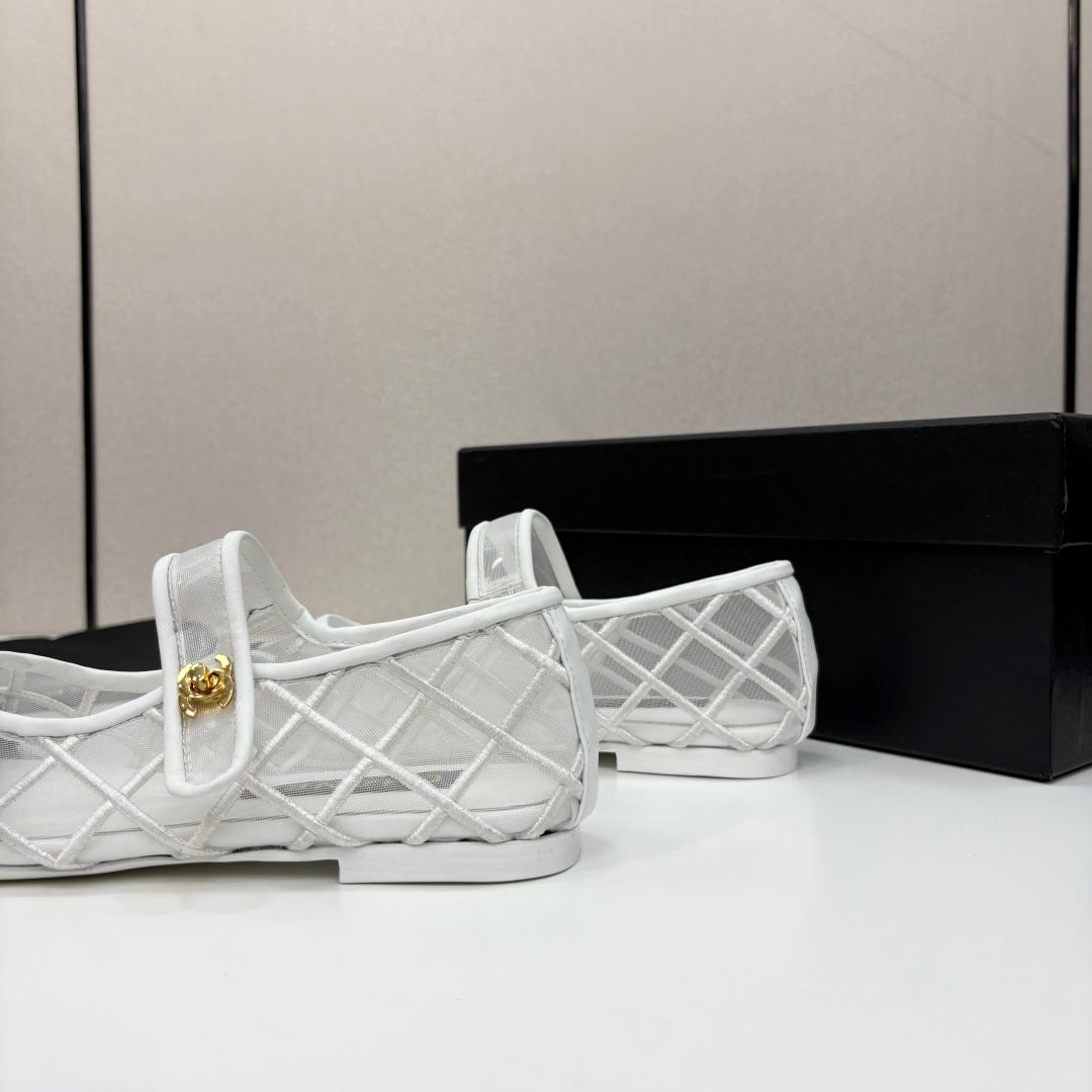 CC 25 Mary Jane White Mesh Black Calfskin