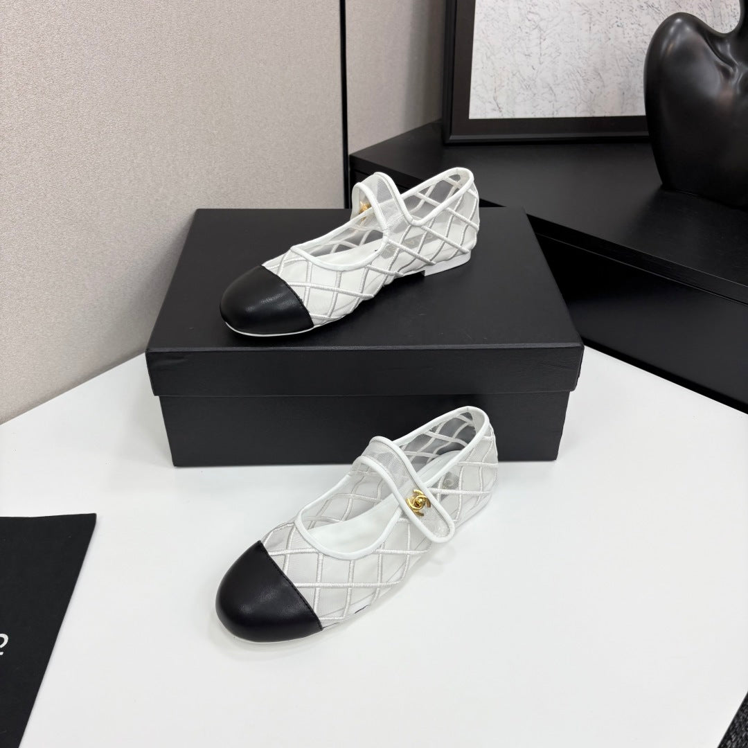 CC 25 Mary Jane White Mesh Black Calfskin