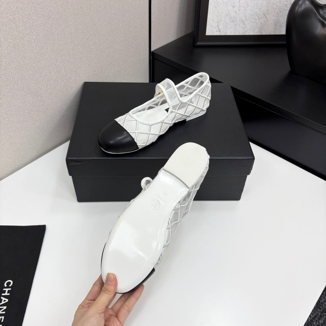 CC 25 Mary Jane White Mesh Black Calfskin