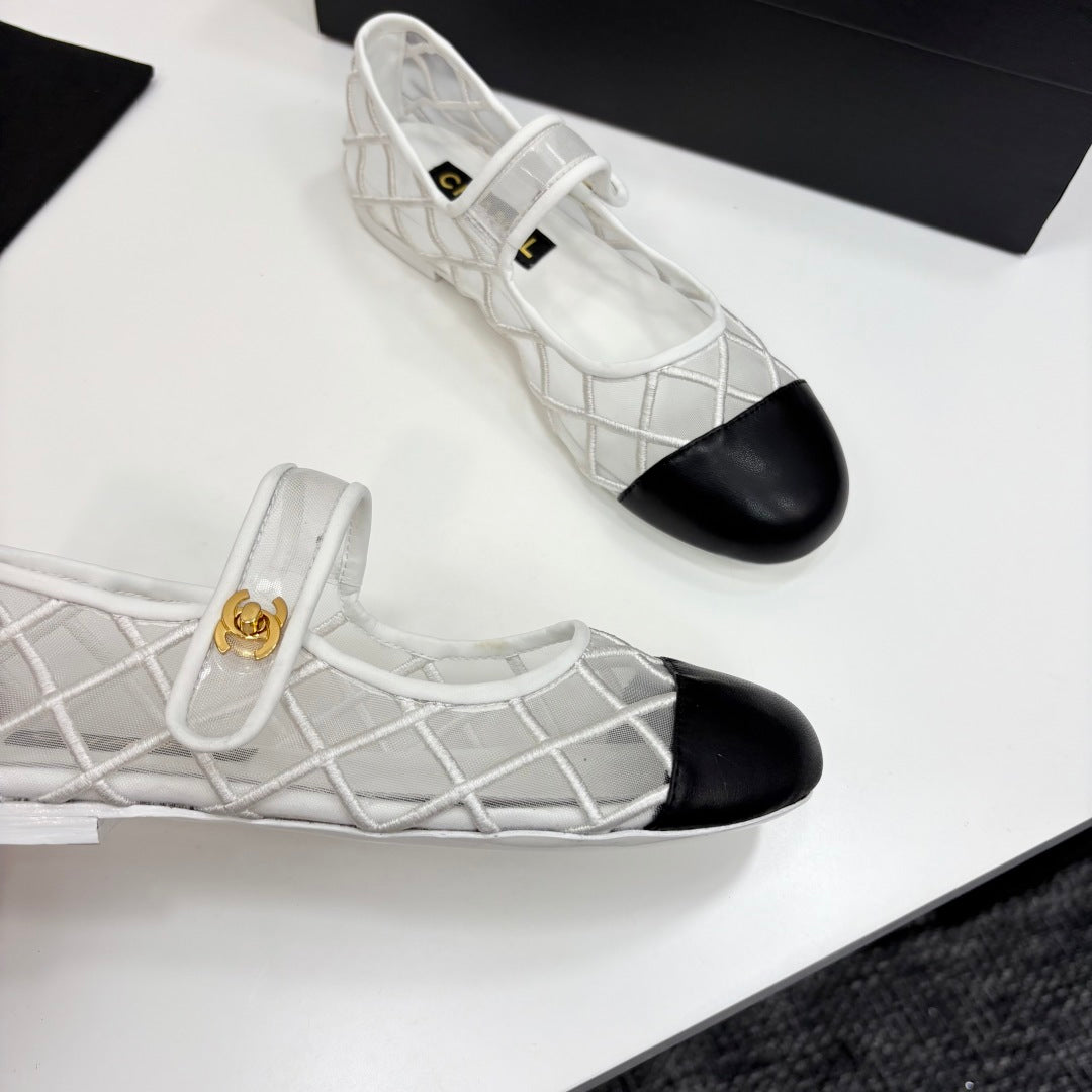 CC 25 Mary Jane White Mesh Black Calfskin