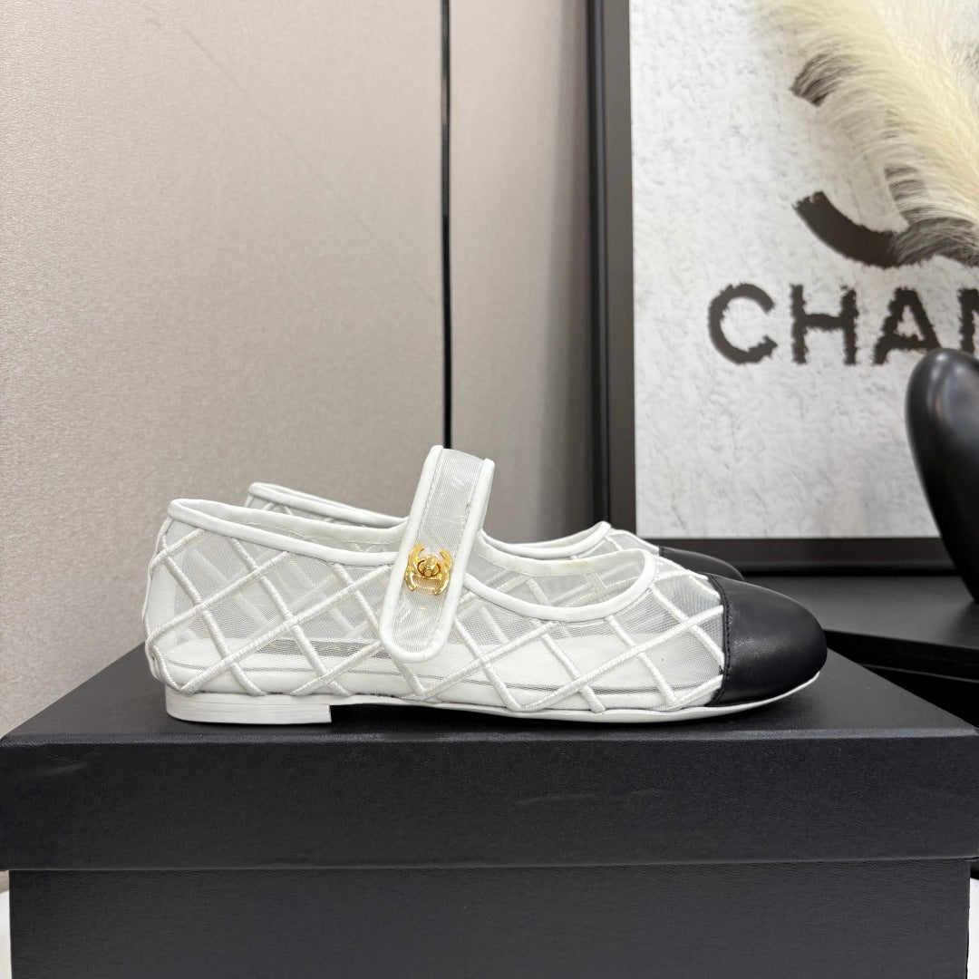 CC 25 Mary Jane White Mesh Black Calfskin