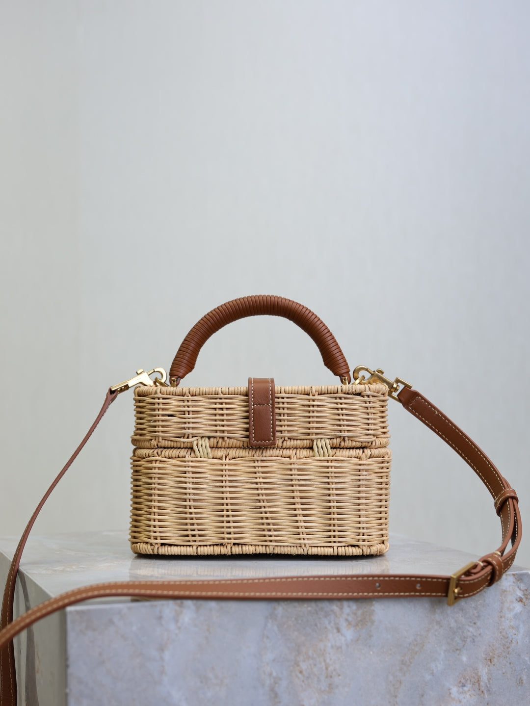 YSL Vanity Bag Beige Brown Raffia Cowhide
