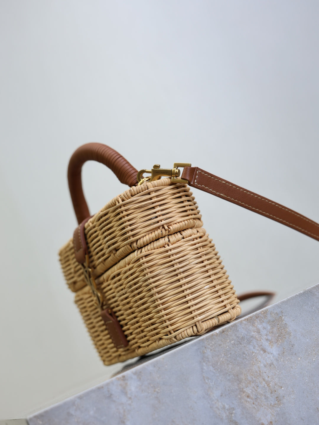 YSL Vanity Bag Beige Brown Raffia Cowhide
