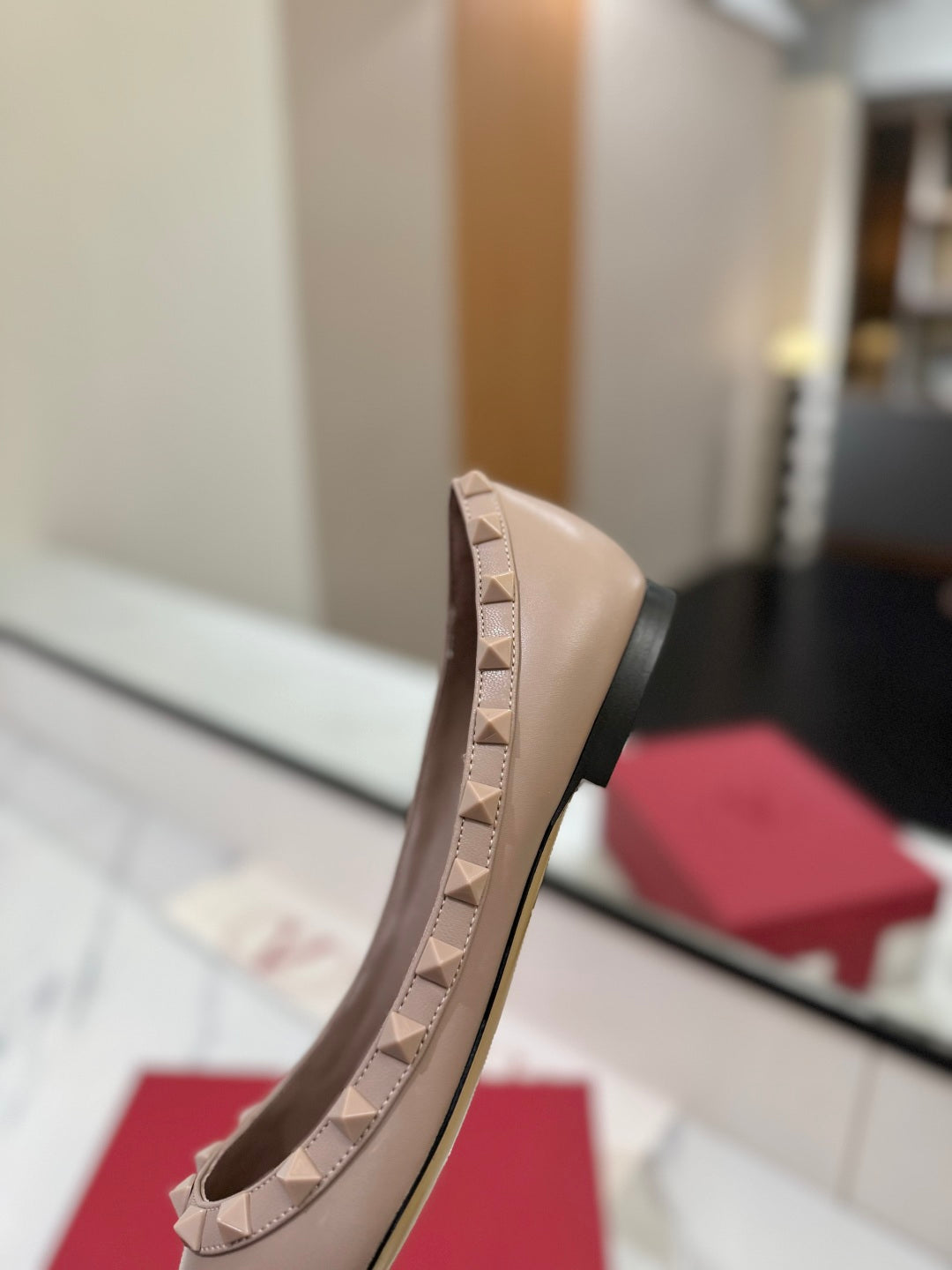 VT Rockstud Ballet Flat Nude Goatskin