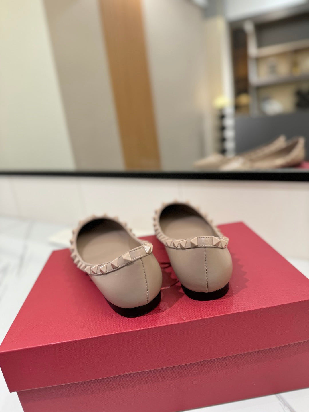 VT Rockstud Ballet Flat Nude Goatskin