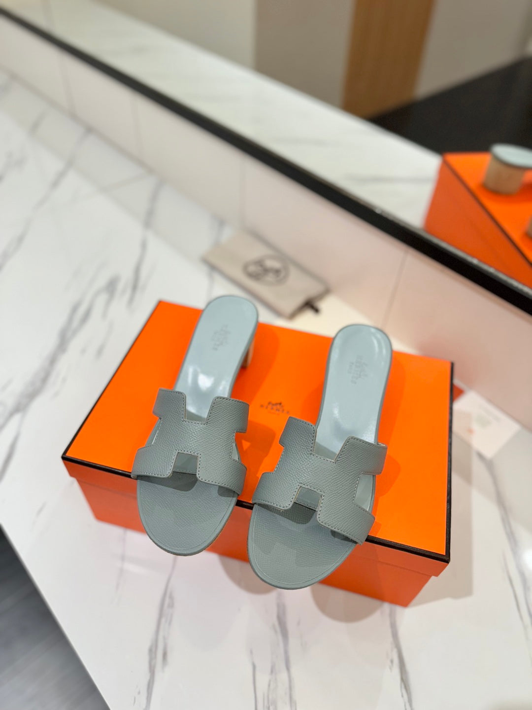 HM Oasis Sandals Blue Gray Cowhide 294847