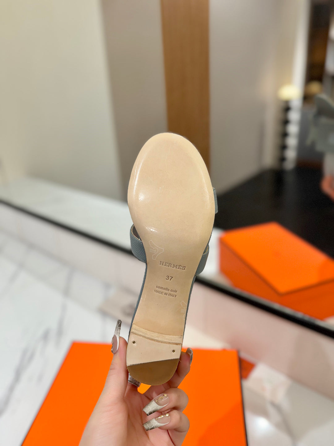 HM Oasis Sandals Blue Gray Cowhide 294847