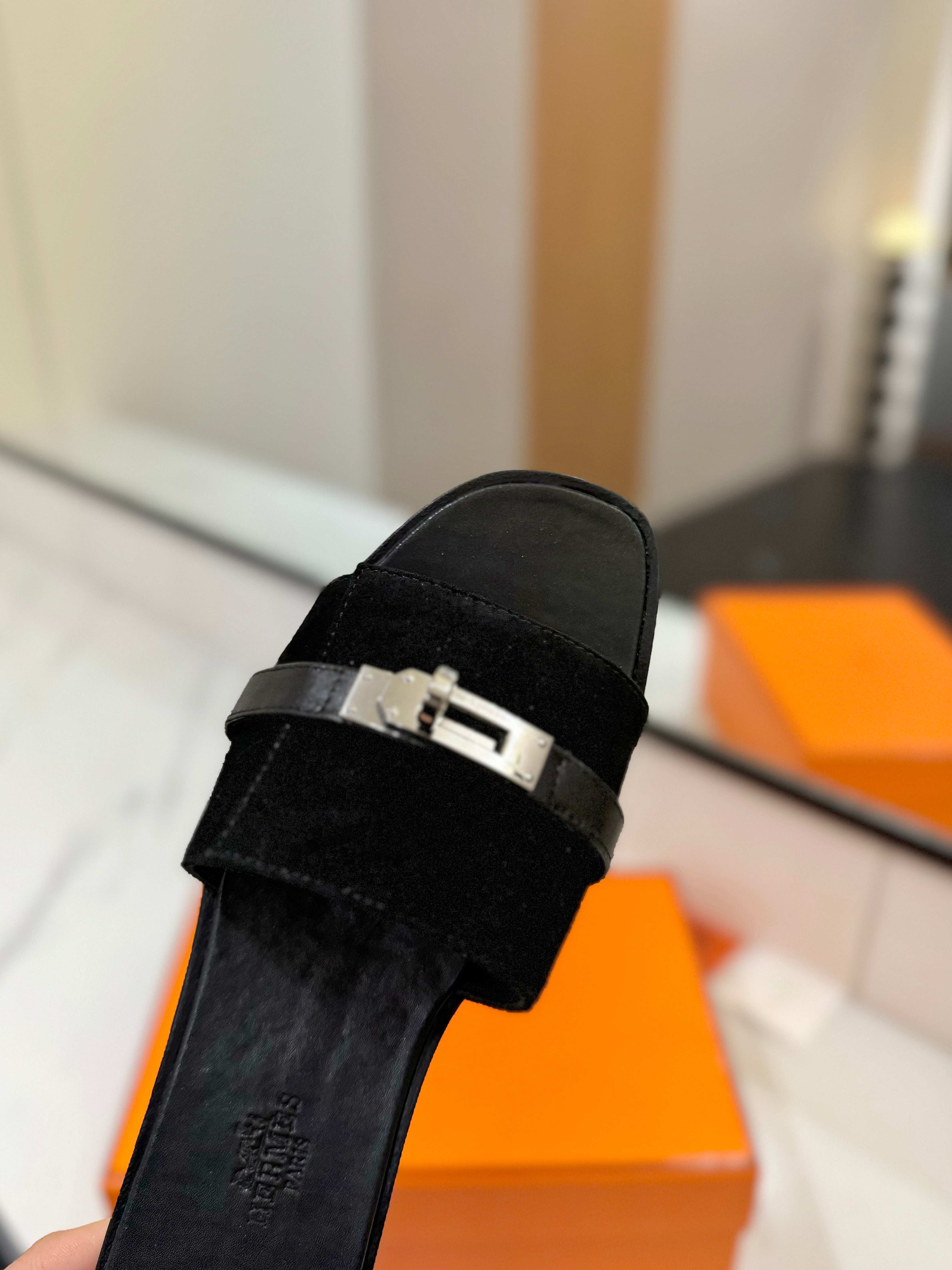 HM Giulia Sandal Black Suede and Calfskin 254585